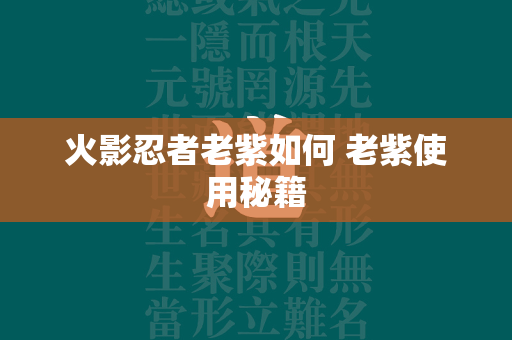 火影忍者老紫如何 老紫使用秘籍