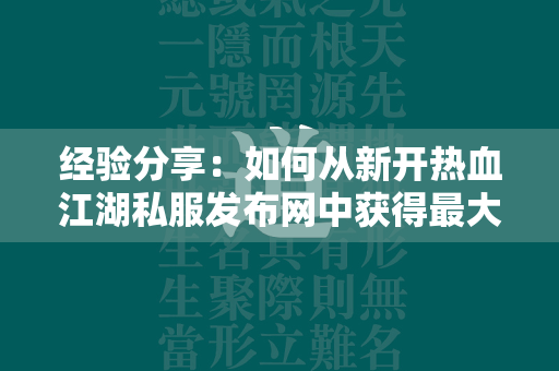 经验分享：如何从新开传奇私服发布网中获得最大收益