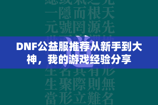 DNF公益服推荐从新手到大神，我的游戏经验分享