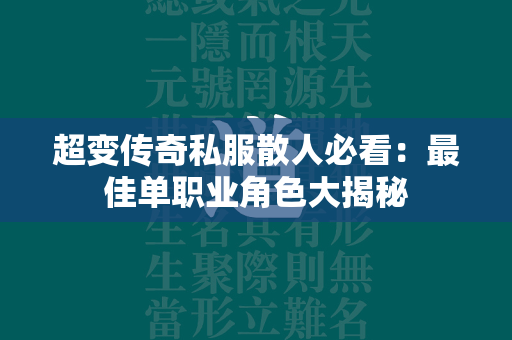 超变传奇私服散人必看：最佳单职业角色大揭秘  第1张