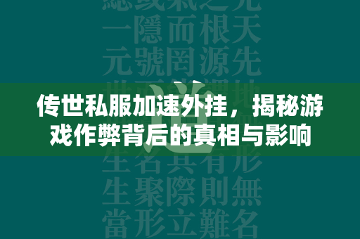 传世私服加速外挂，揭秘游戏作弊背后的真相与影响  第2张